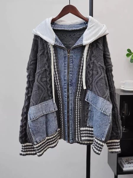 Tearra denim hoodie cardigan