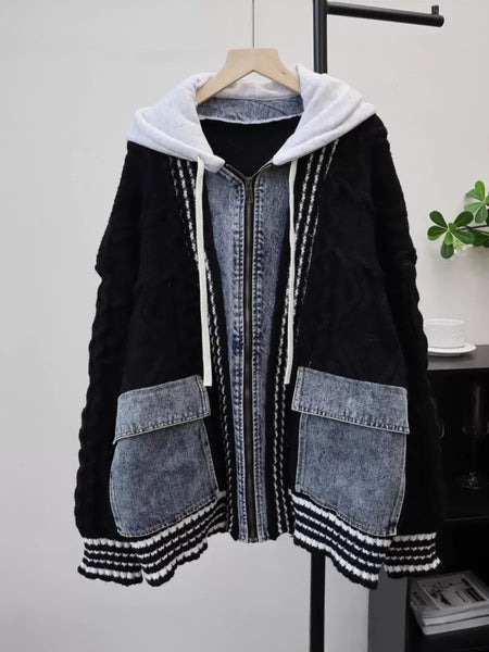 Tearra denim hoodie cardigan
