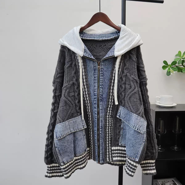 Tearra denim hoodie cardigan