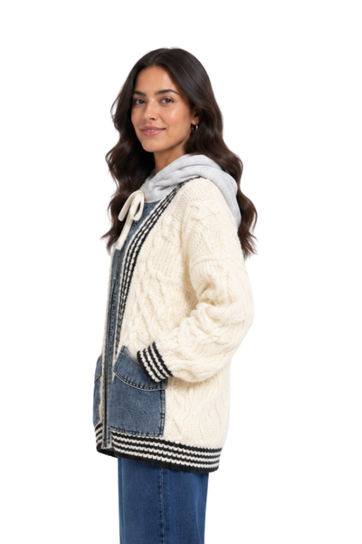 Tearra denim hoodie cardigan