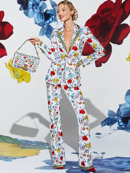 Shanna Trim Floral Trouser Set