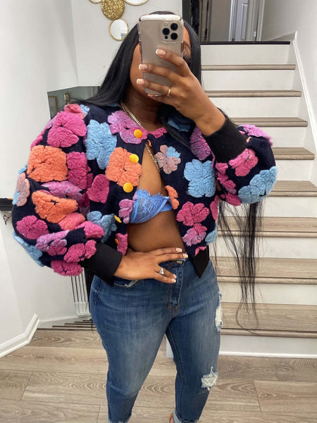 Keesha 3D flower crop cardigan