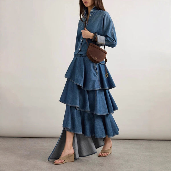 Tamieka 2 piece tiered denim set