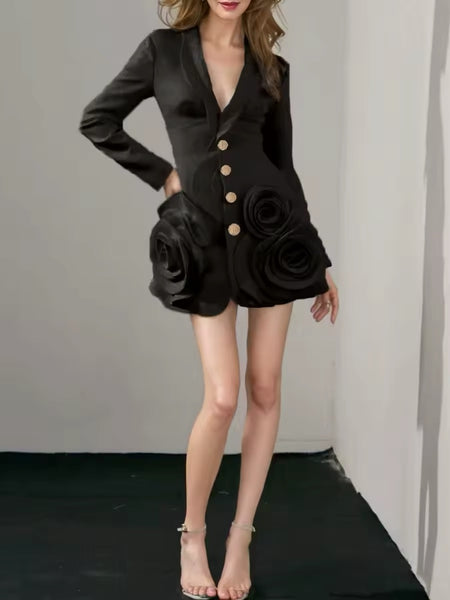 Mariya 3D flower blazer dress