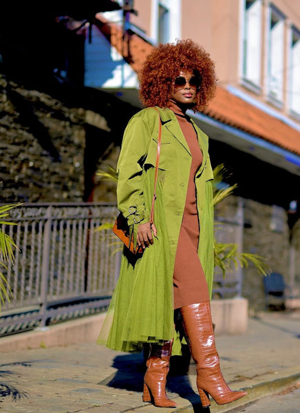 Abeke Green Tulle Trench Coat
