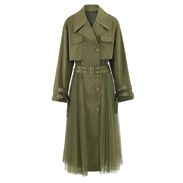 Abeke Green Tulle Trench Coat
