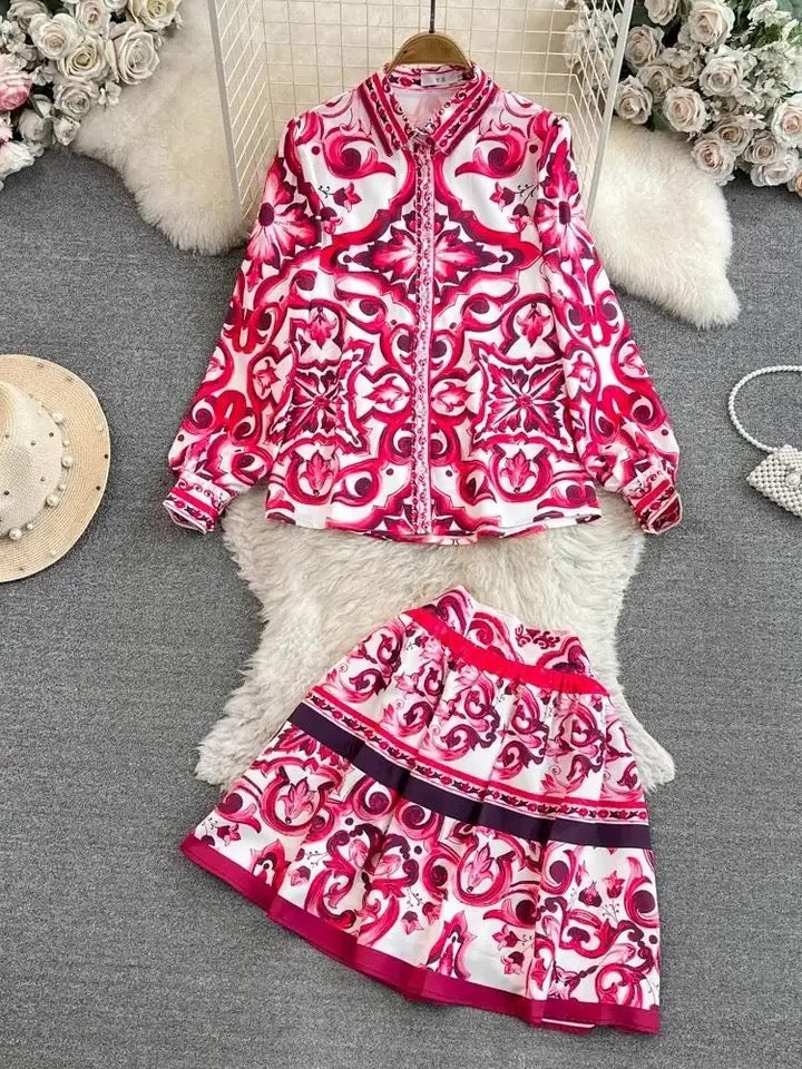 Regina Red tile skirt set