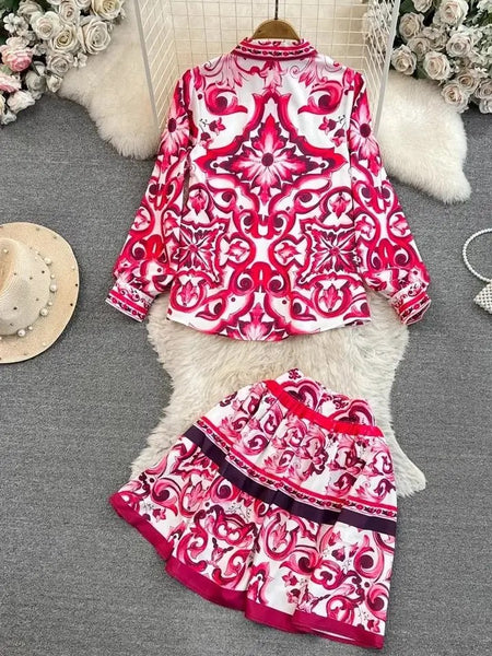 Regina Red tile skirt set