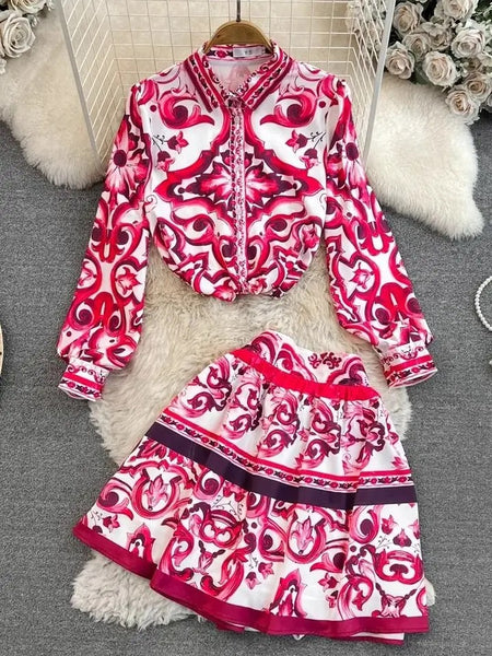 Regina Red tile skirt set