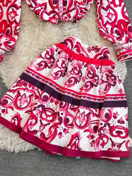 Regina Red tile skirt set