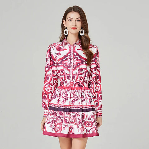 Regina Red tile skirt set