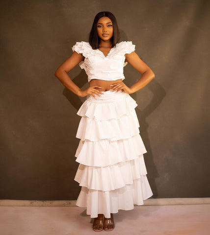 Athena V neck crop top and skirt set