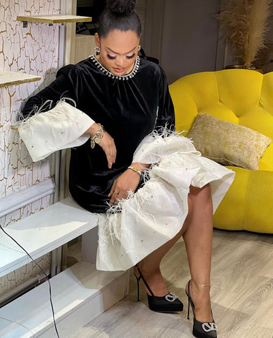 Micah feather and pearl neck dress