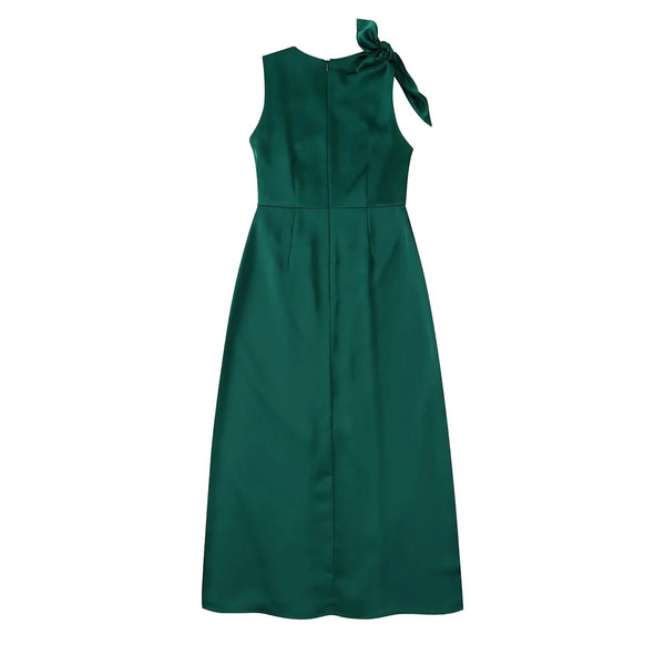 Olive Ruched dress With Bow