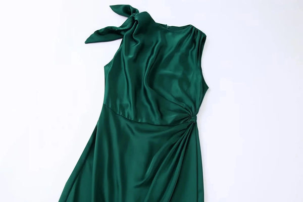 Olive Ruched dress With Bow