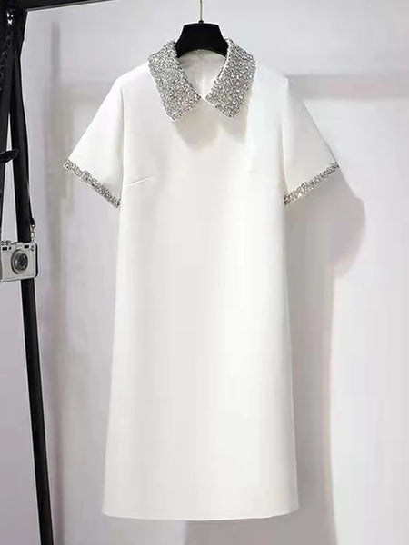 Sheilah Short sleeve jewel collar dress