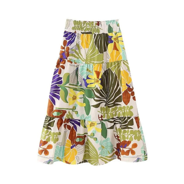 Ziana Vintage Elastic Waist Long Women Skirt Set