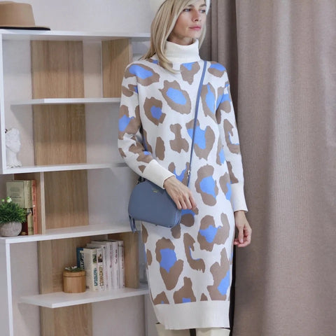 Lysette Leopard print turtleneck dress