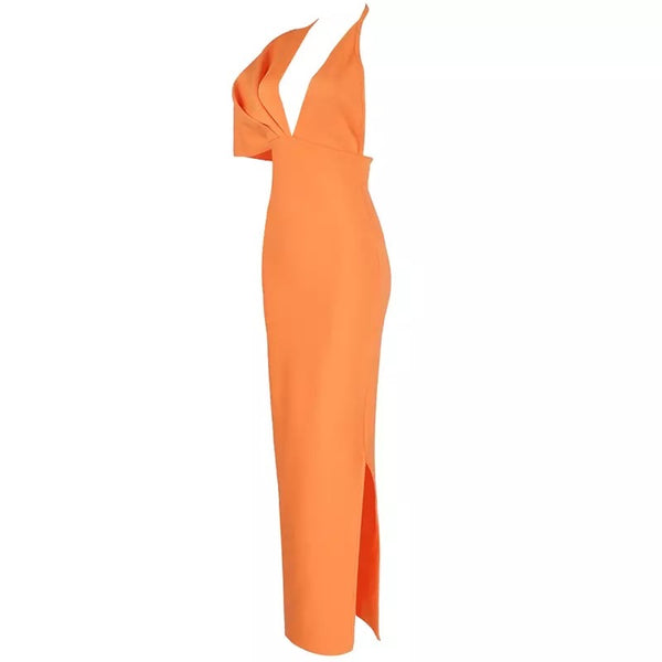 Marley V-neck One-shoulder Bandage Dress - Orange