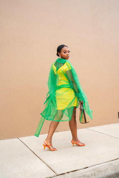 Tanya Transparent Organza Green Long Dress/Jacket