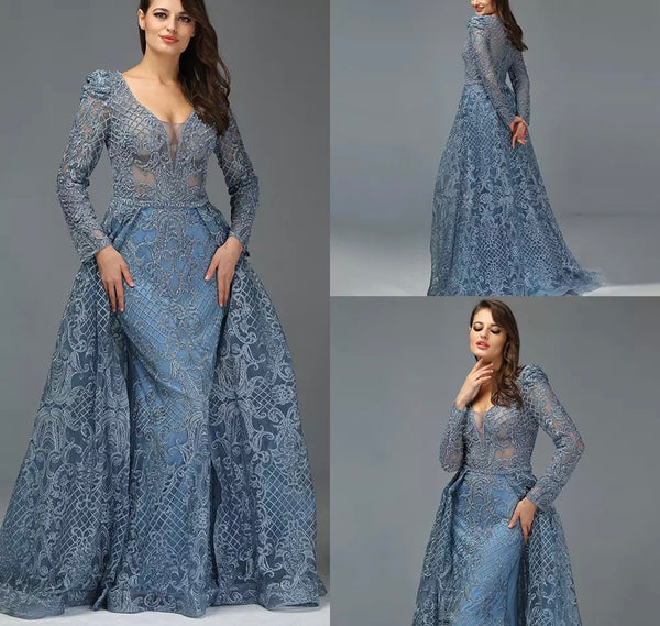 Crystal Blue Mermaid Evening Gowns