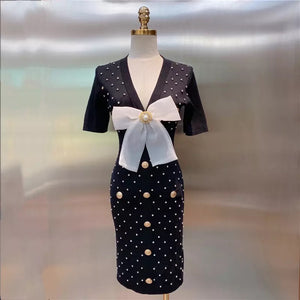 Ciara Bow Diamanté Beaded Knitted Dress