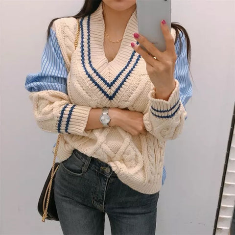 Faith V Neck Patchwork sweater