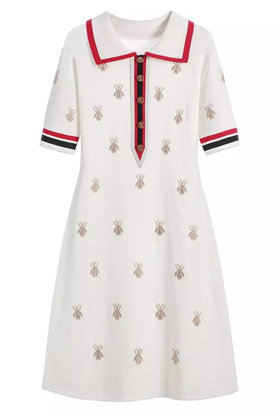 Reece Embroidered Knit Polo Dress
