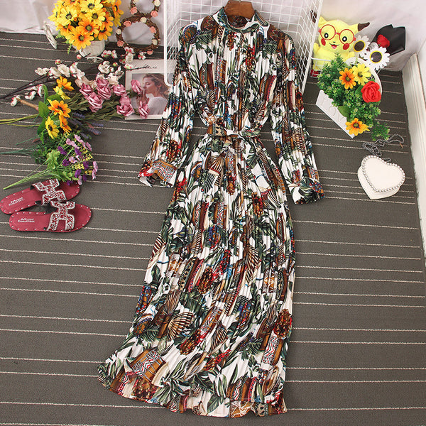 Nyasha Long Sleeves Lace Up Wild Floral Maxi Dress