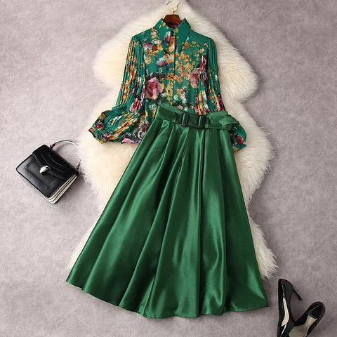 Jodie Lantern sleeve chiffon blouse and High waisted skirt