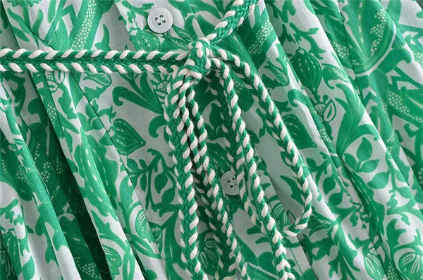 Asha Vintage Green Floral Shirt Dress