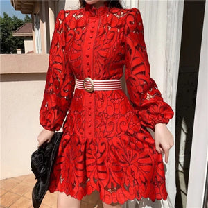 Laurel Belted Lace Mini Dress