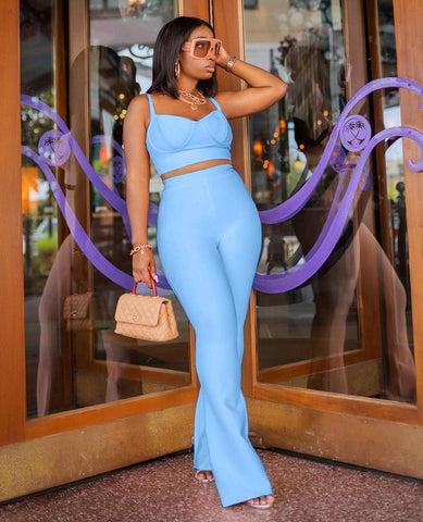 Lucia 2pc Bralette top and bootleg bandage trousers