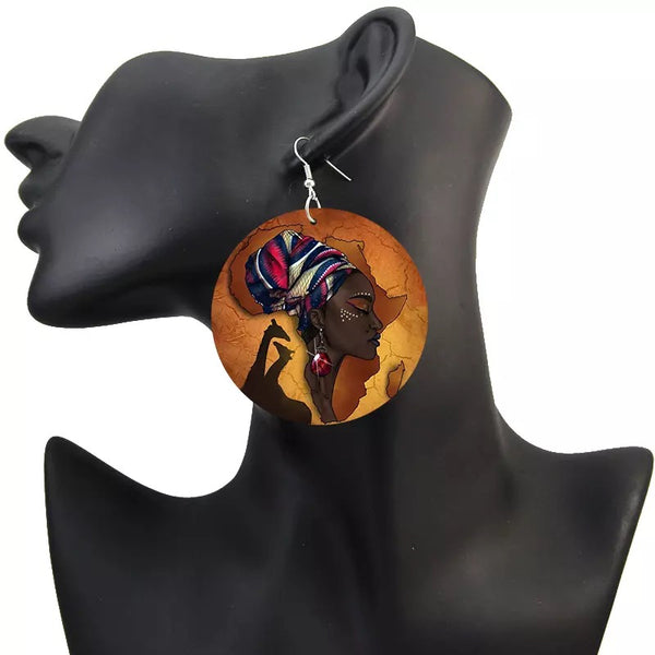 Afro centric wood earrings