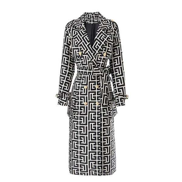 Print Belted Double-Sided Trench Coat