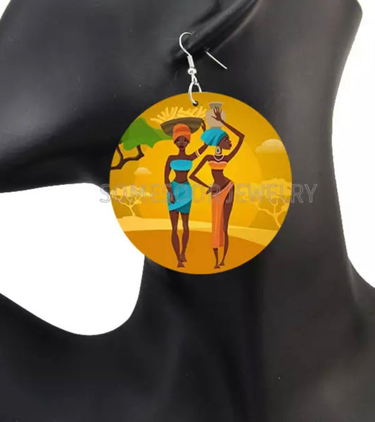 Afro centric wood earrings