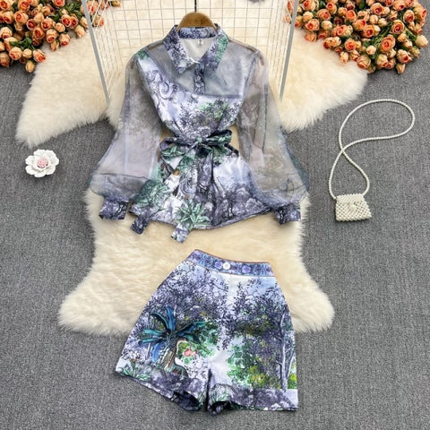 Moana Mesh Long sleeve Shirts and Print Shorts Suit