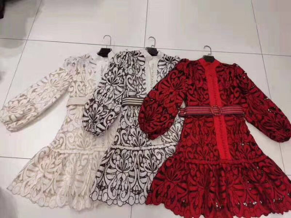 Laurel Belted Lace Mini Dress