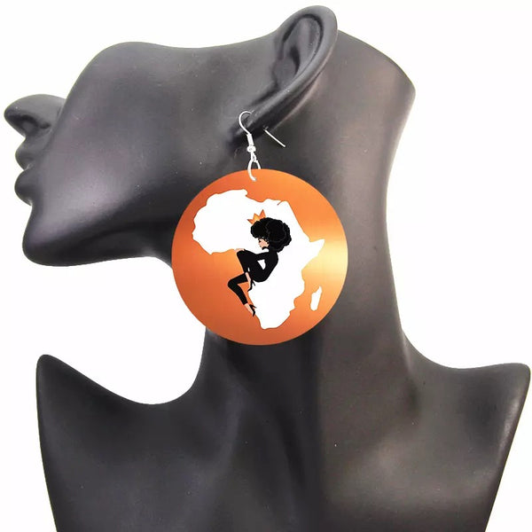 Afro centric wood earrings