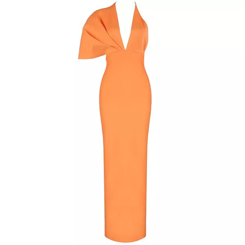 Marley V-neck One-shoulder Bandage Dress - Orange