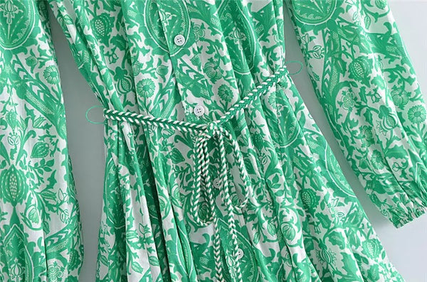 Asha Vintage Green Floral Shirt Dress