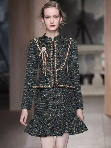 Dessa Long Sleeve Beading Jacket＋Mermaid Skirt 2 Pieces Set