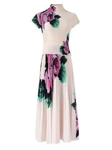 Fade flower detailed skirt set