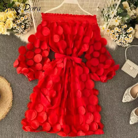 Cheryl Three Quarter Bubble Sleeve Flower Dress