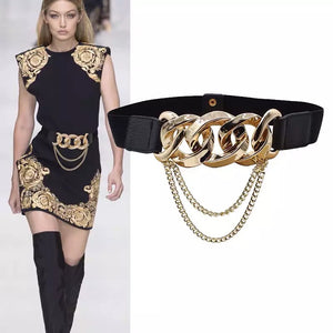 Elastic gold chain belt
